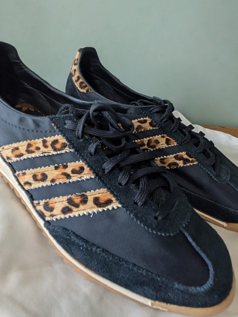 adidas Women's SL 72 OG Black Sneakers with Leopard Stripes